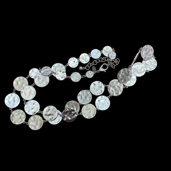 Chicos Silver Tone Hammered Discs Earrings Necklace Set Textured Boho Neutral - Picture 4 of 11